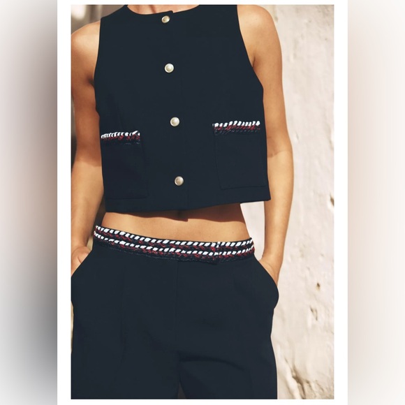 Zara Jackets & Blazers - Navy Sleeveless Vest with Gold Buttons